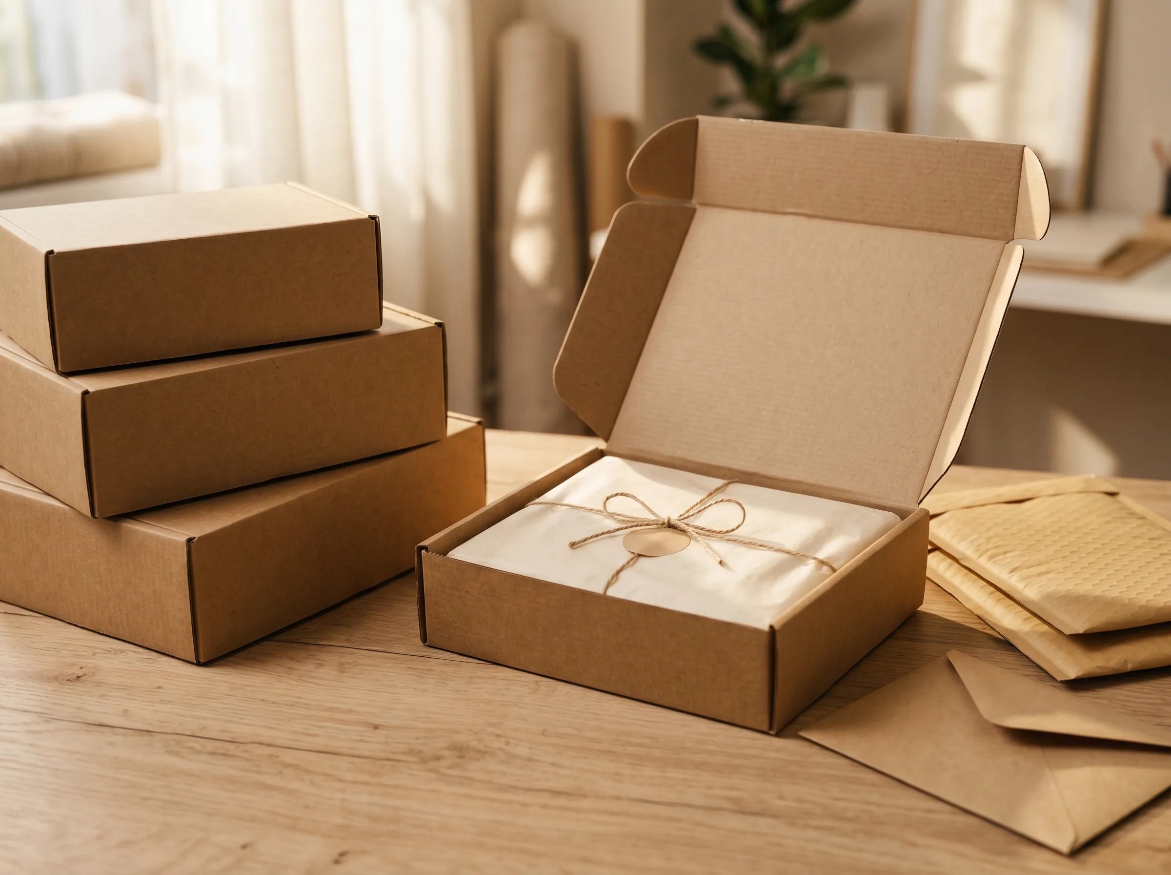 Premium retail packaging — kraft mailer boxes and tissue paper inserts